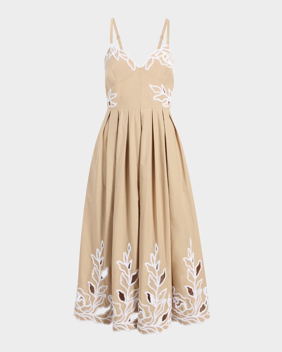 Maude Sleeveless Embroidered Midi Dress